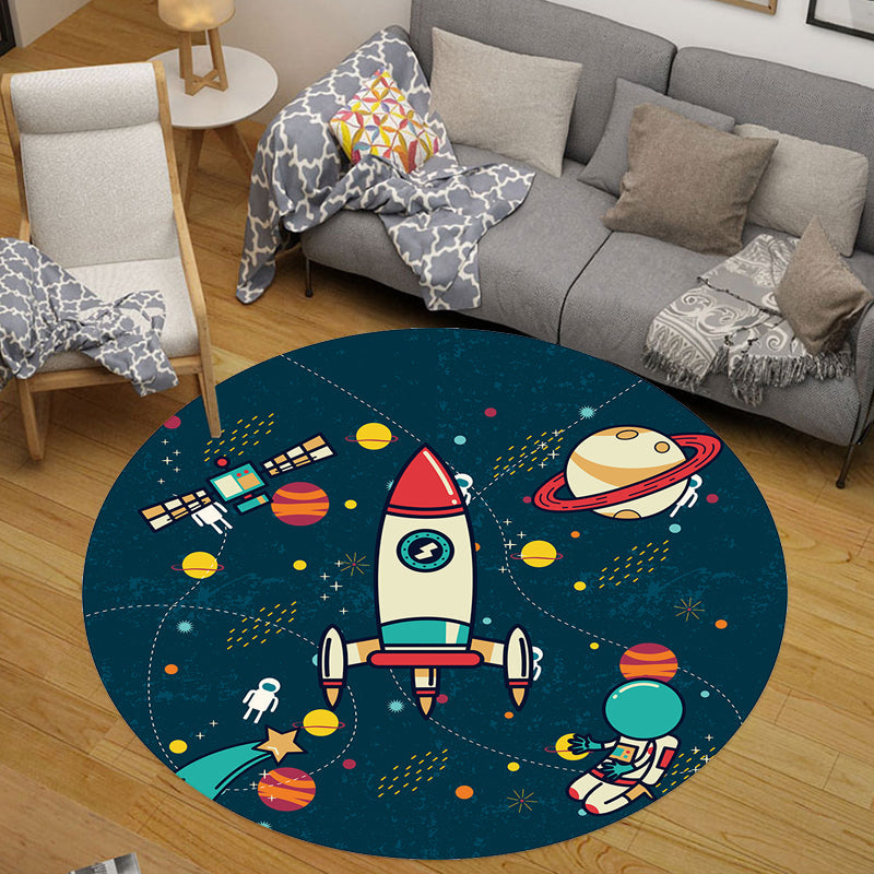 Stornfield | Space Pattern Black and Blue Kids' Rug Washable Polyester Pet-Friendly Non-Slip Rug for Children's Room