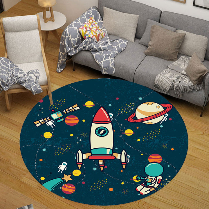 Stornfield | Space Pattern Black and Blue Kids' Rug Washable Polyester Pet-Friendly Non-Slip Rug for Children's Room