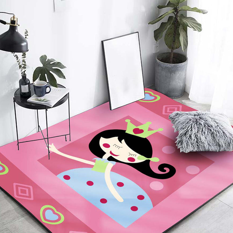 Stornfield | Pink Cute Cartoon Character Polyester Rug Kids Play Mat Washable Pet Friendly Non-Slip Mat for Nursery