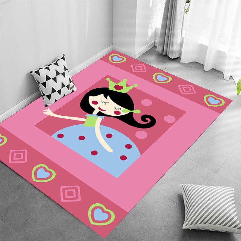Stornfield | Pink Cute Cartoon Character Polyester Rug Kids Play Mat Washable Pet Friendly Non-Slip Mat for Nursery