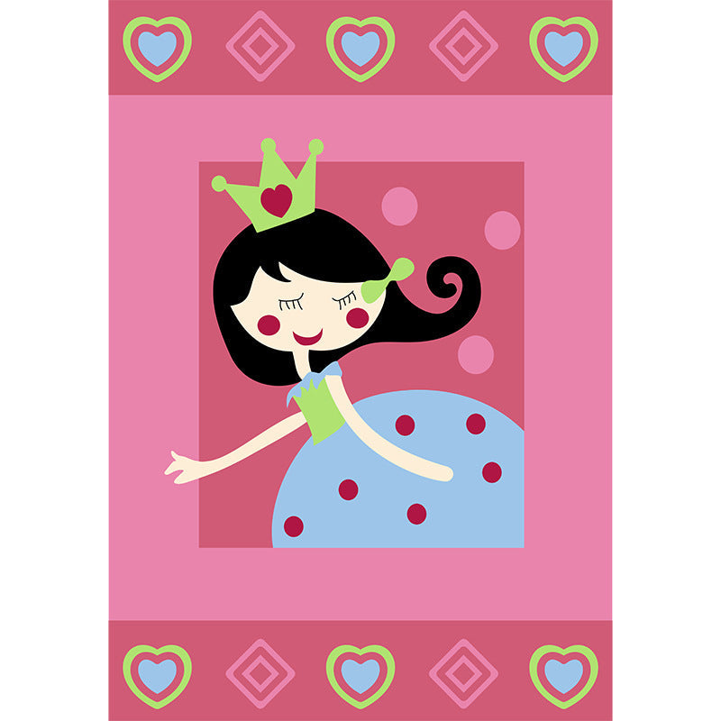 Stornfield | Pink Cute Cartoon Character Polyester Rug Kids Play Mat Washable Pet Friendly Non-Slip Mat for Nursery