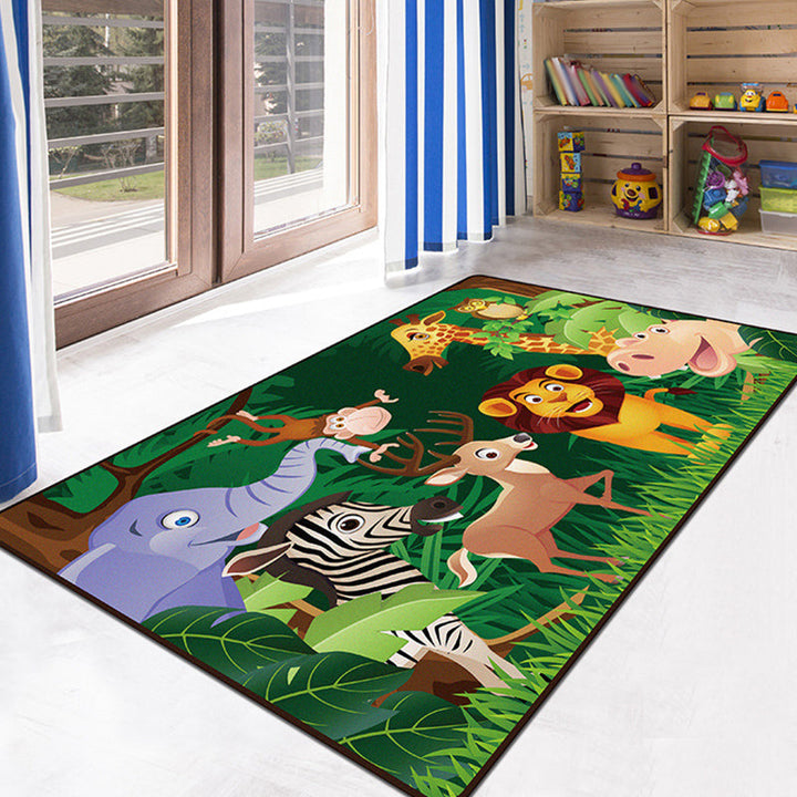 Stornfield | Green and Blue Kids Rug with Animal and Insect Pattern Polyester Washable Non-Slip Pet Friendly Decorative Rug