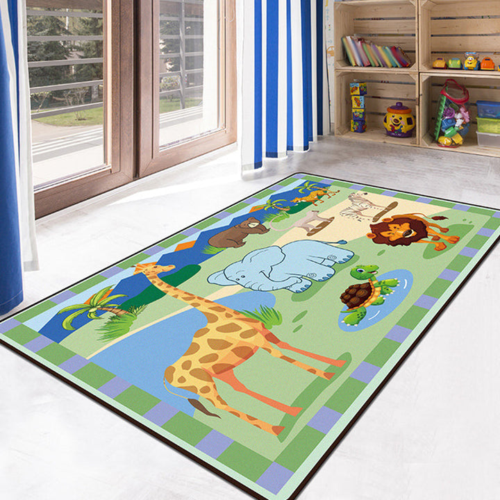 Stornfield | Green and Blue Kids Rug with Animal and Insect Pattern Polyester Washable Non-Slip Pet Friendly Decorative Rug