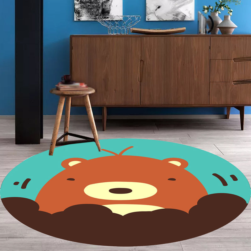 Stornfield | Blue and Pink Cartoon Animal Pattern Polyester Mat for Kids Washable, Pet-Friendly, Non-Slip Mat for Children's Bedroom