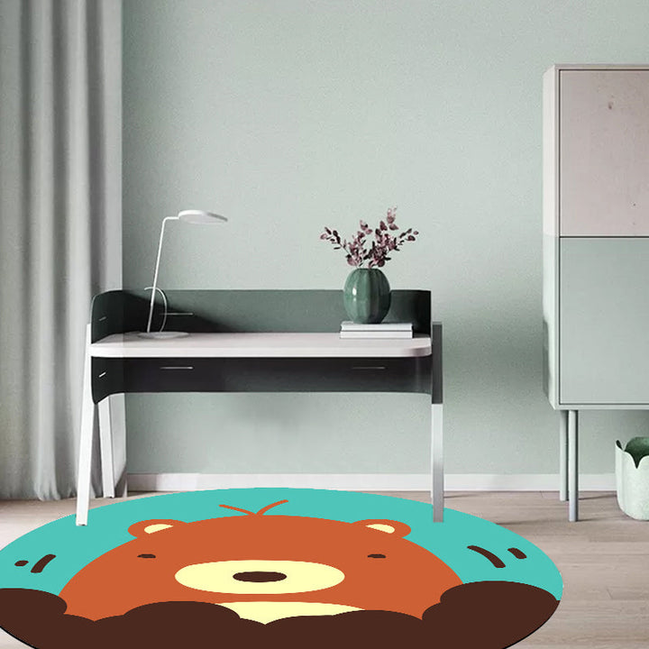 Stornfield | Blue and Pink Cartoon Animal Pattern Polyester Mat for Kids Washable, Pet-Friendly, Non-Slip Mat for Children's Bedroom
