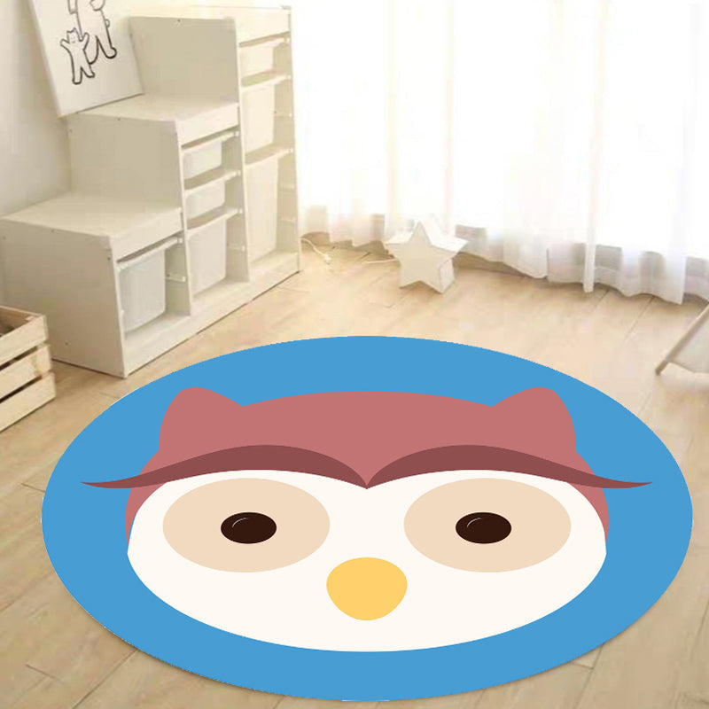 Stornfield | Blue and Pink Cartoon Animal Pattern Polyester Mat for Kids Washable, Pet-Friendly, Non-Slip Mat for Children's Bedroom