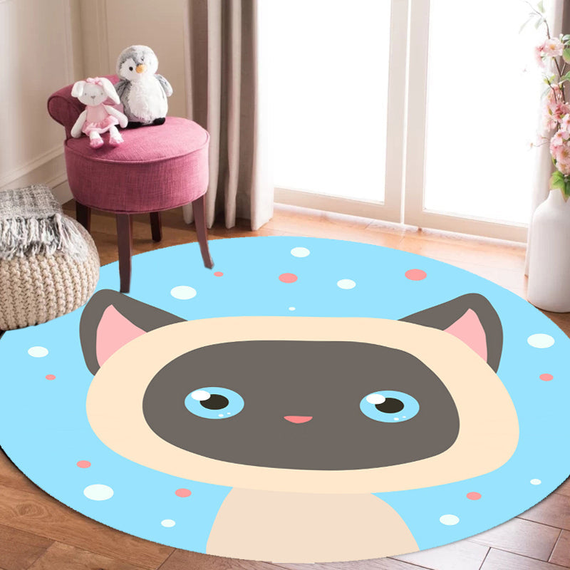 Stornfield | Blue and Pink Cartoon Animal Pattern Polyester Mat for Kids Washable, Pet-Friendly, Non-Slip Mat for Children's Bedroom