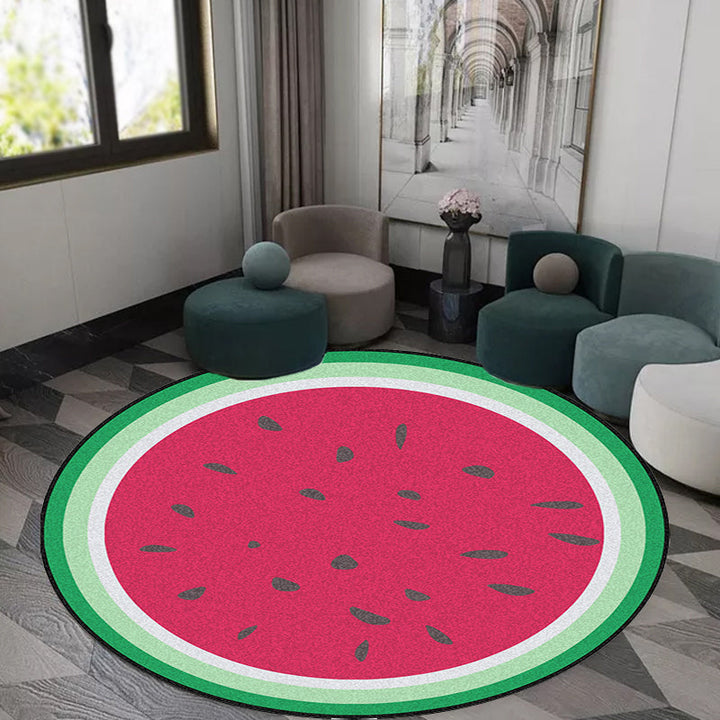 Stornfield | Unique Red and Green Watermelon Pattern Mat Washable Polyester Kids Rug Pet-Friendly Non-Slip Playroom Rug