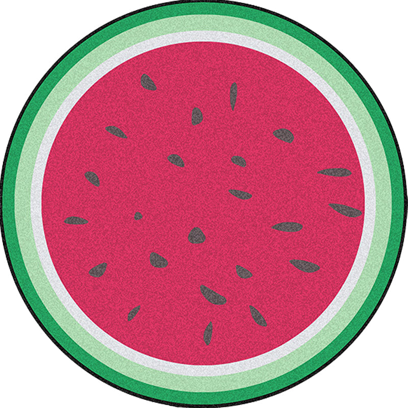 Stornfield | Unique Red and Green Watermelon Pattern Mat Washable Polyester Kids Rug Pet-Friendly Non-Slip Playroom Rug