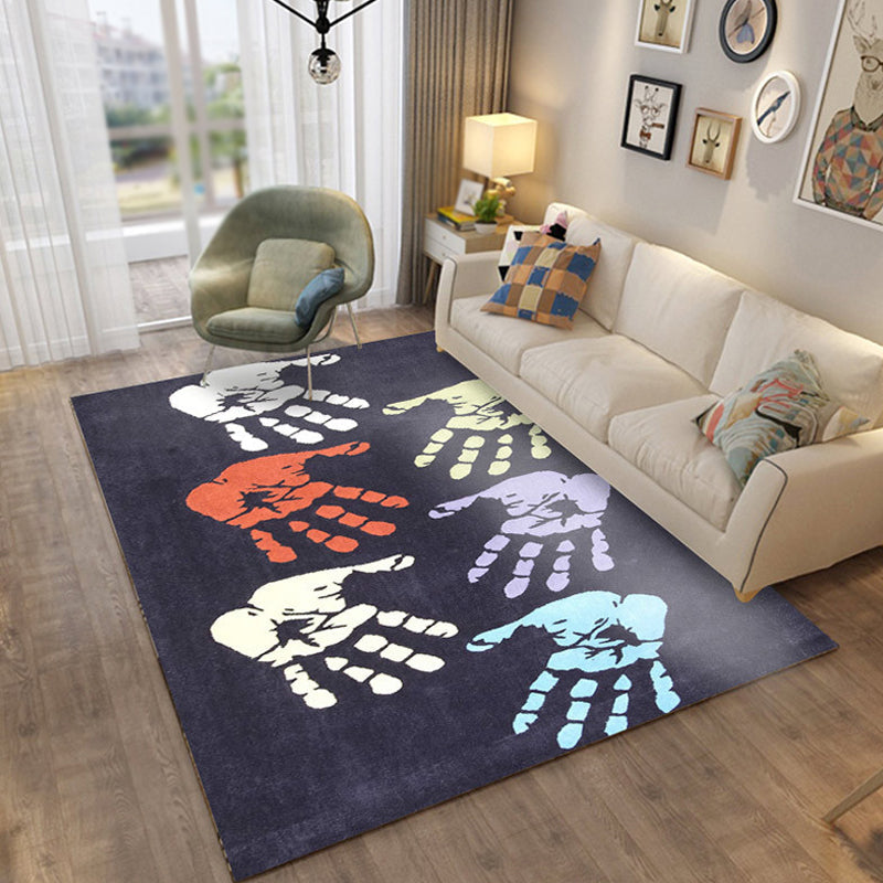 Stornfield | Black and Apricot Polyester Rug with Kids' Handprint Design Washable, Pet-Friendly, Non-Slip Rug for Kids' Room