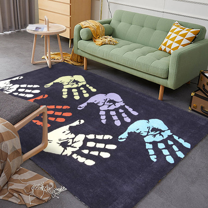 Stornfield | Black and Apricot Polyester Rug with Kids' Handprint Design Washable, Pet-Friendly, Non-Slip Rug for Kids' Room