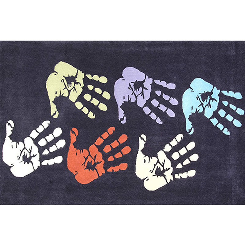 Stornfield | Black and Apricot Polyester Rug with Kids' Handprint Design Washable, Pet-Friendly, Non-Slip Rug for Kids' Room