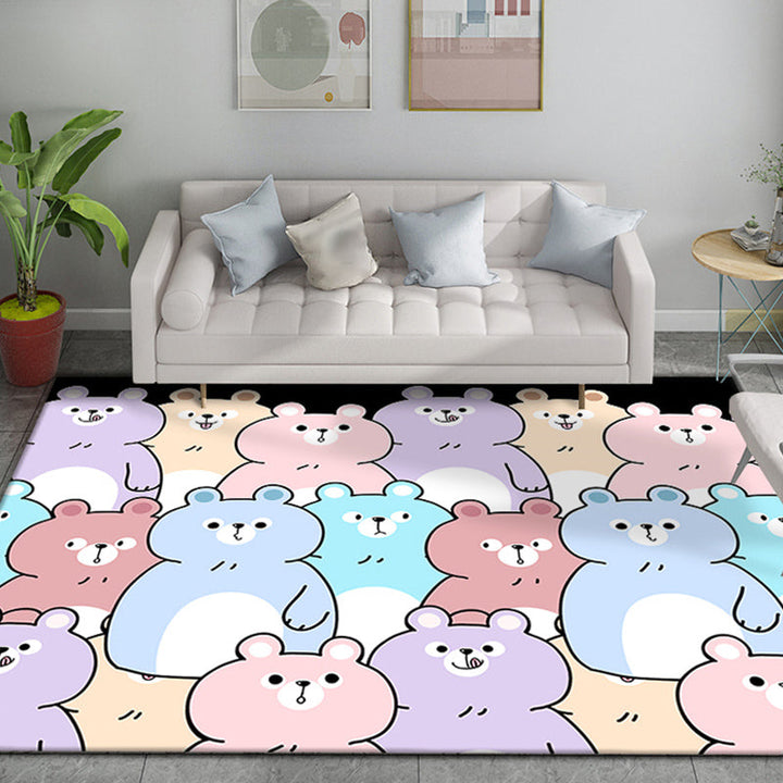 Stornfield | Funky Multicolor Cartoon Bear Fleece Rug Pet-Friendly Polyester Kids Play Mat Washable Area Rug for Nursery