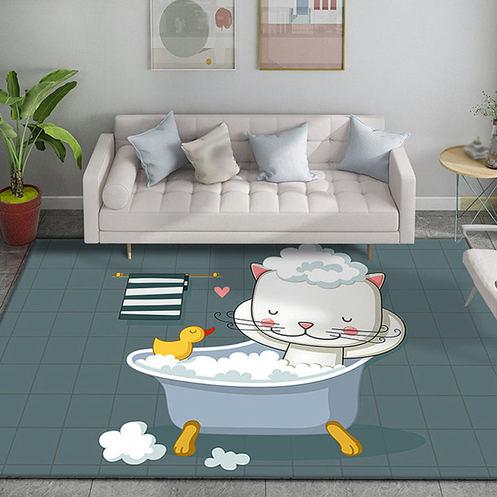 Stornfield | Funky Multicolor Cartoon Bear Fleece Rug Pet-Friendly Polyester Kids Play Mat Washable Area Rug for Nursery