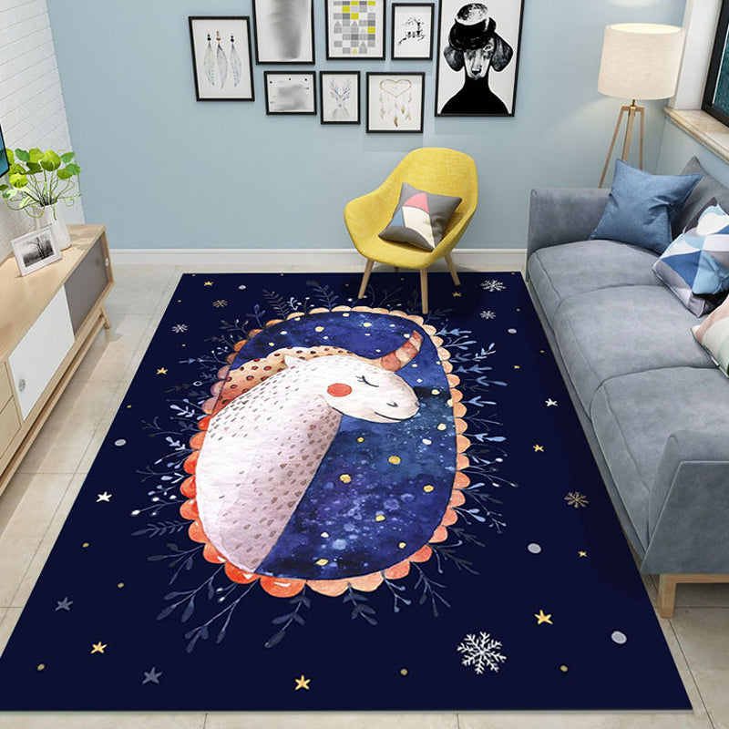 Stornfield | Pink and Blue Colorful Cartoon Animal Pattern Polyester Area Rug, Kids Play Mat, Washable, Non-Slip for Nursery