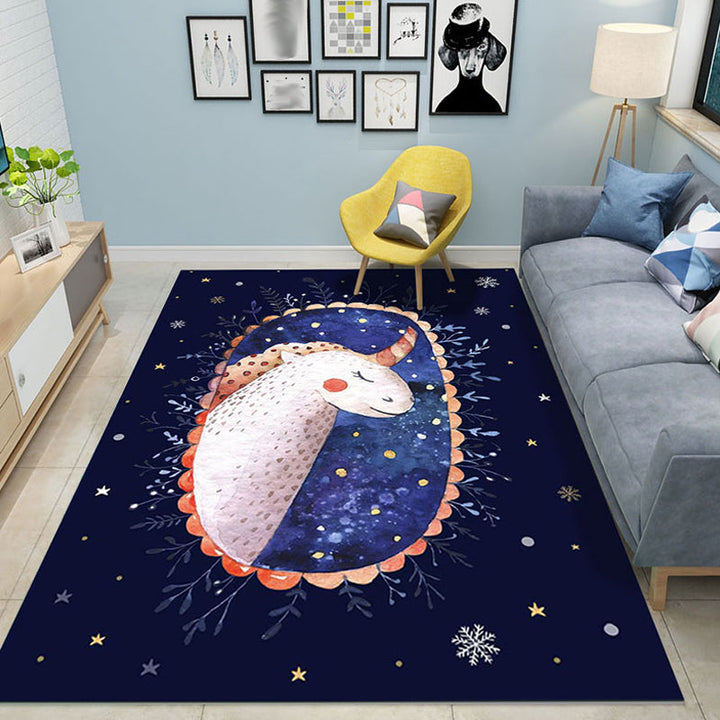 Stornfield | Pink and Blue Colorful Cartoon Animal Pattern Polyester Area Rug, Kids Play Mat, Washable, Non-Slip for Nursery
