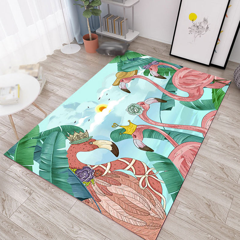 Stornfield | Pink and Blue Colorful Cartoon Animal Pattern Polyester Area Rug, Kids Play Mat, Washable, Non-Slip for Nursery