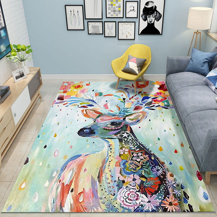 Stornfield | Pink and Blue Colorful Cartoon Animal Pattern Polyester Area Rug, Kids Play Mat, Washable, Non-Slip for Nursery