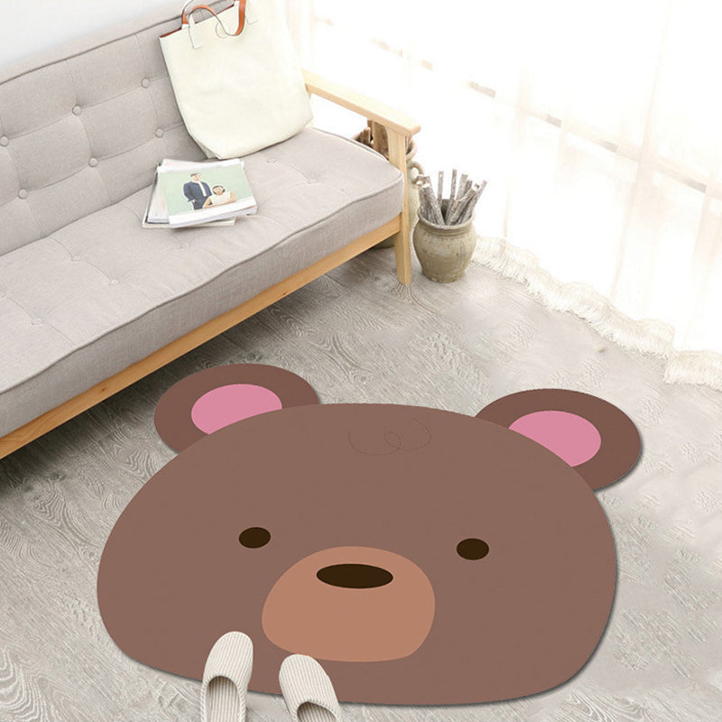 Stornfield | Kids' Fleece Rug with Cute Brown and Yellow Cartoon Animal Pattern, Washable Polyester, Pet-Friendly, Non-Slip Mat for Children's Bedroom