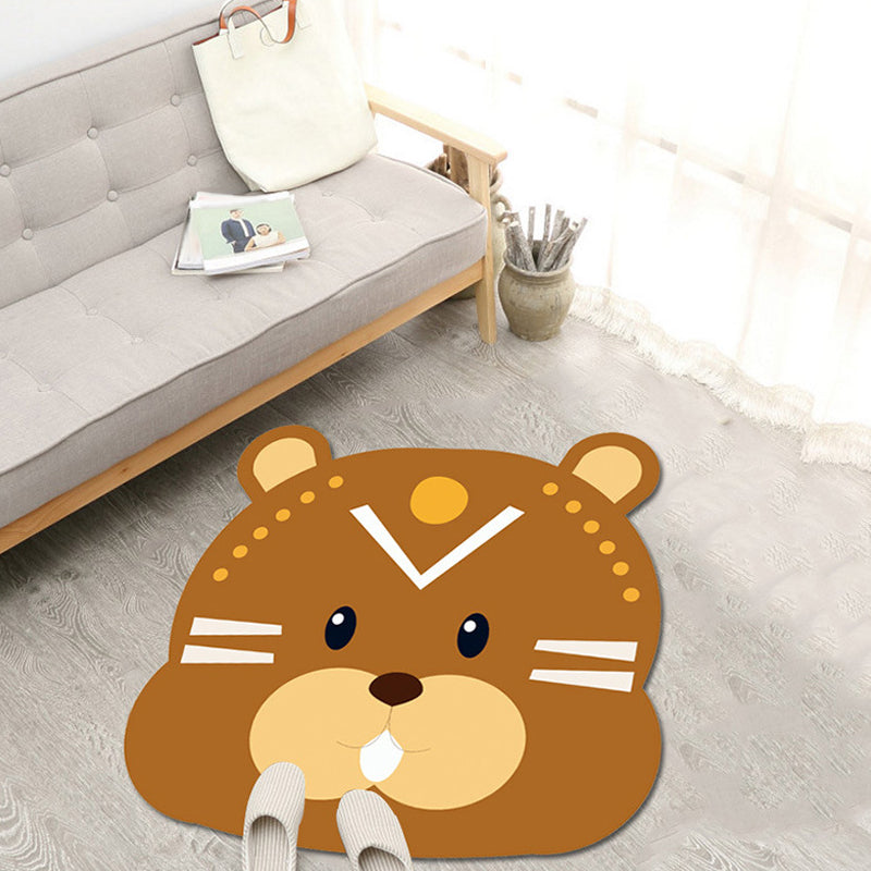 Stornfield | Kids' Fleece Rug with Cute Brown and Yellow Cartoon Animal Pattern, Washable Polyester, Pet-Friendly, Non-Slip Mat for Children's Bedroom