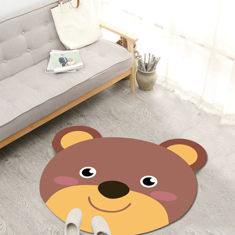 Stornfield | Kids' Fleece Rug with Cute Brown and Yellow Cartoon Animal Pattern, Washable Polyester, Pet-Friendly, Non-Slip Mat for Children's Bedroom