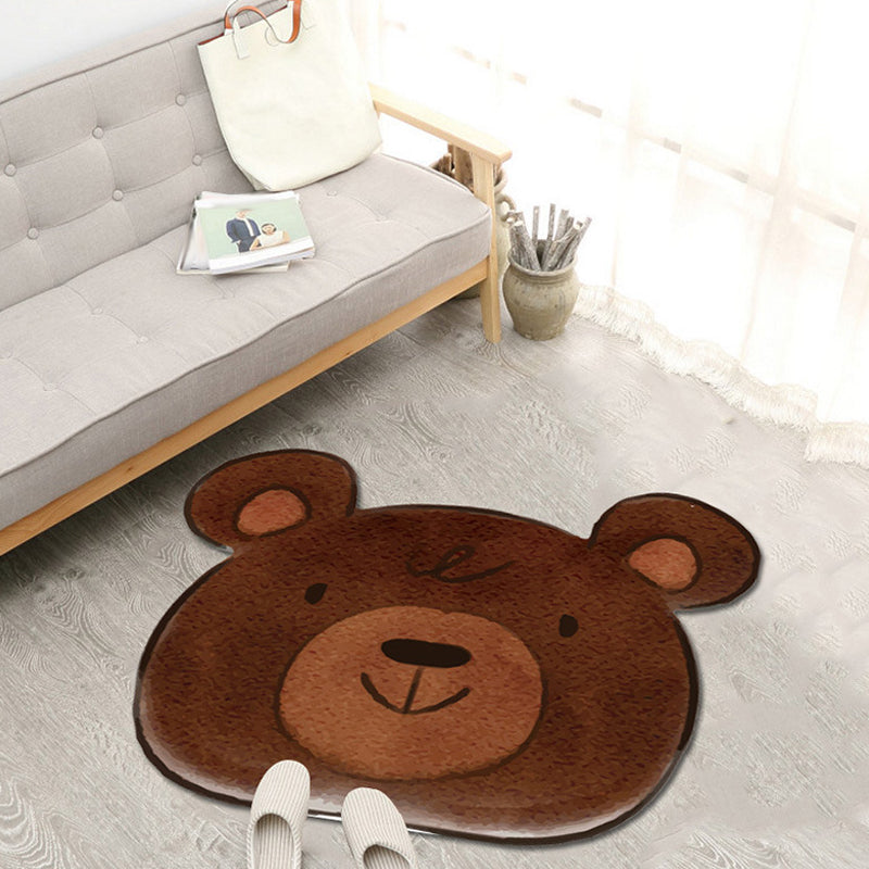 Stornfield | Kids' Fleece Rug with Cute Brown and Yellow Cartoon Animal Pattern, Washable Polyester, Pet-Friendly, Non-Slip Mat for Children's Bedroom