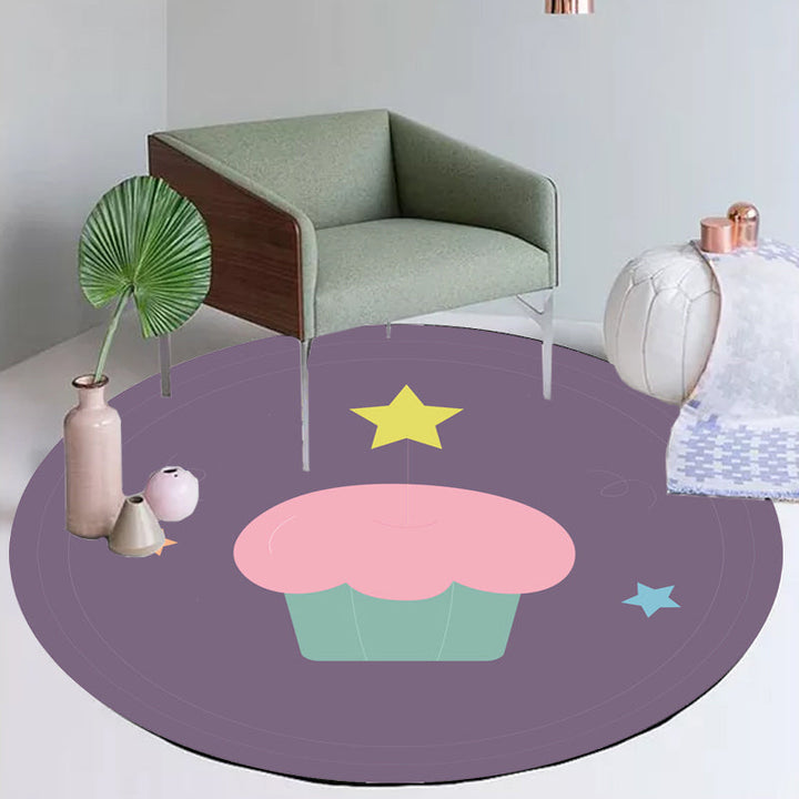 Stornfield | Novelty Cake Pattern Brown & Purple Washable Pet Friendly Polyester Children's Rug for Nursery Bedroom