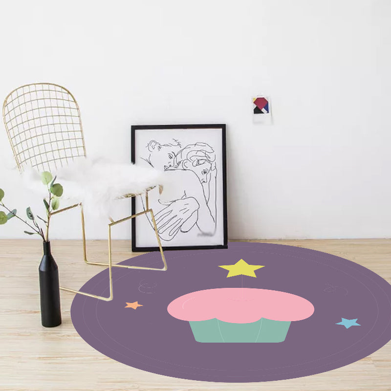 Stornfield | Novelty Cake Pattern Brown & Purple Washable Pet Friendly Polyester Children's Rug for Nursery Bedroom
