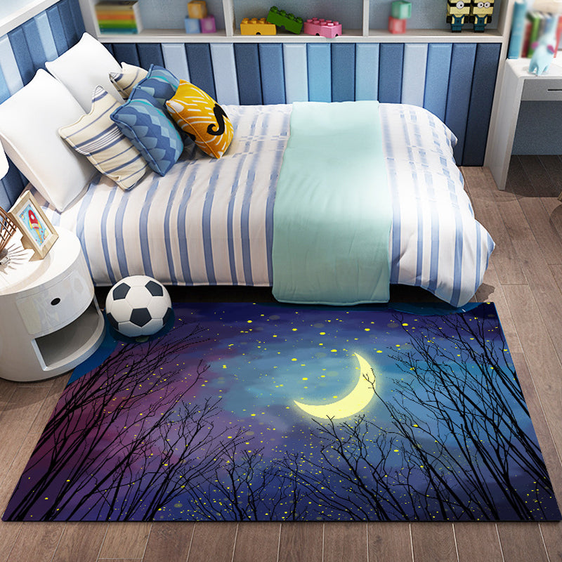 Stornfield | Pink and Blue Polyester Kids' Rug, Forest and City Pattern, Pet-Friendly, Washable with Non-Slip Backing, Decorative Mat