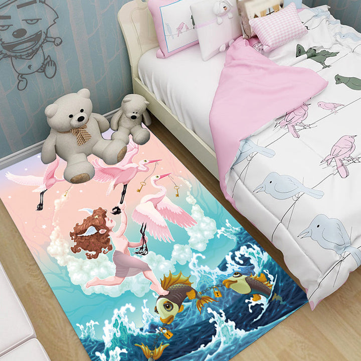 Stornfield | Pink and Blue Polyester Kids' Rug, Forest and City Pattern, Pet-Friendly, Washable with Non-Slip Backing, Decorative Mat