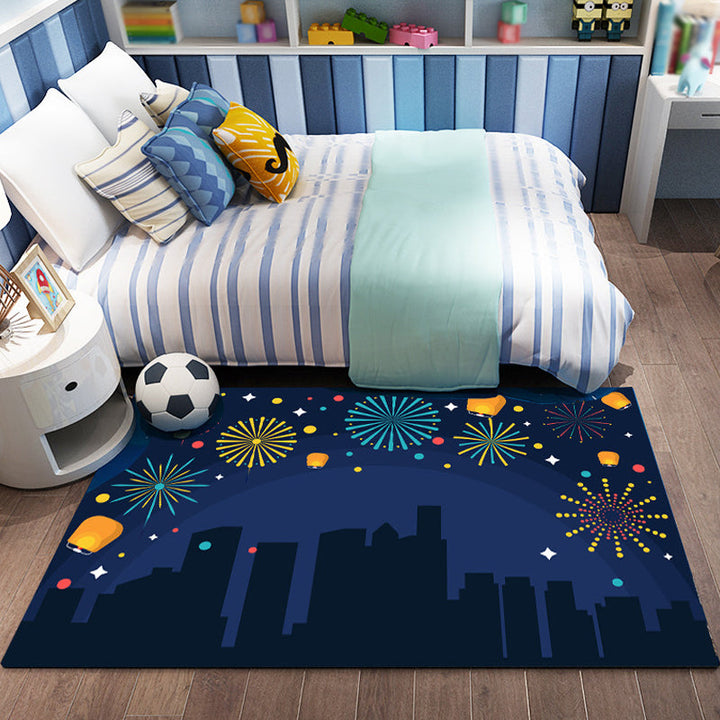Stornfield | Pink and Blue Polyester Kids' Rug, Forest and City Pattern, Pet-Friendly, Washable with Non-Slip Backing, Decorative Mat