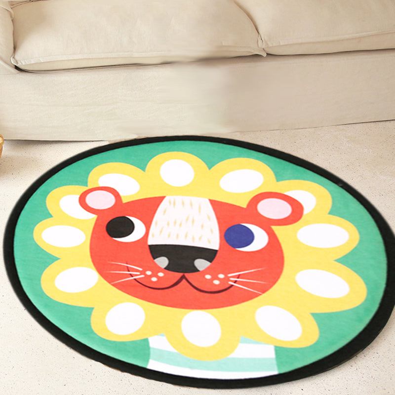 Stornfield | Grayon and Green Polyester Cartoon Animal Rug for Kids, Washable Rug, Pet Friendly, Non-Slip Mat for Your Child's Bedroom