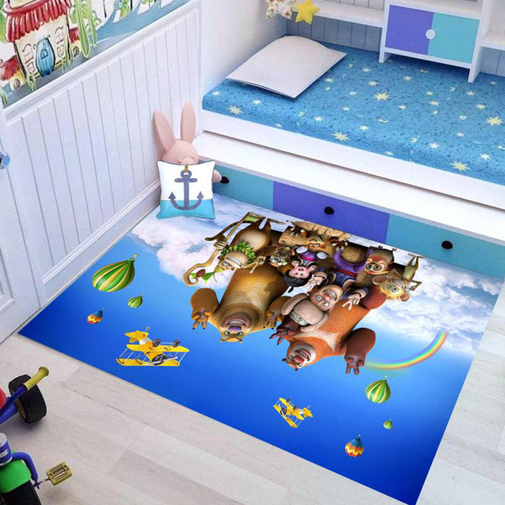 Stornfield | Pink and Blue Cartoon Character Polyester Rug for Kids Washable Pet-Friendly Non-Slip Rug for Nursery Room