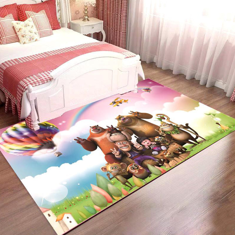 Stornfield | Pink and Blue Cartoon Character Polyester Rug for Kids Washable Pet-Friendly Non-Slip Rug for Nursery Room