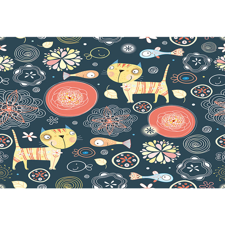 Stornfield | Dark Black Polyester Rug for Kids with Animal and Flower Pattern Pet Friendly Washable with Non-Slip Backing for Decoration