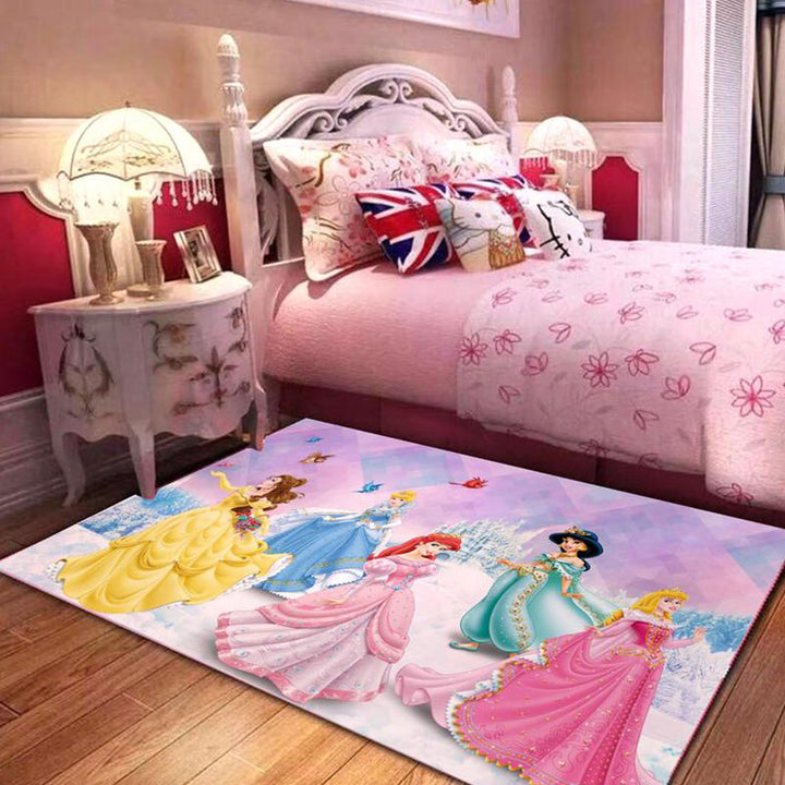Stornfield | Pink and Green Polyester Kids Rug with Cartoon Character Pattern Pet Friendly Washable Rug with Anti-Slip Backing for Decoration