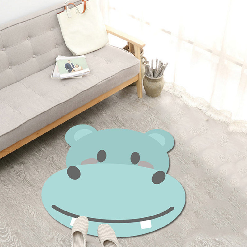 Stornfield | Green and Blue Cartoon Animal Pattern Polyester Children's Rug Washable Pet Friendly Non-Slip Area Rug for Kids Room