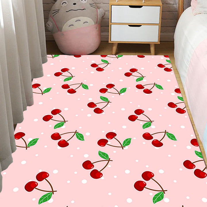 Stornfield | Pink Children's Rug Synthetic Cherry Print Rug Pet-Friendly Washable Rug with Non-Slip Backing for Decoration