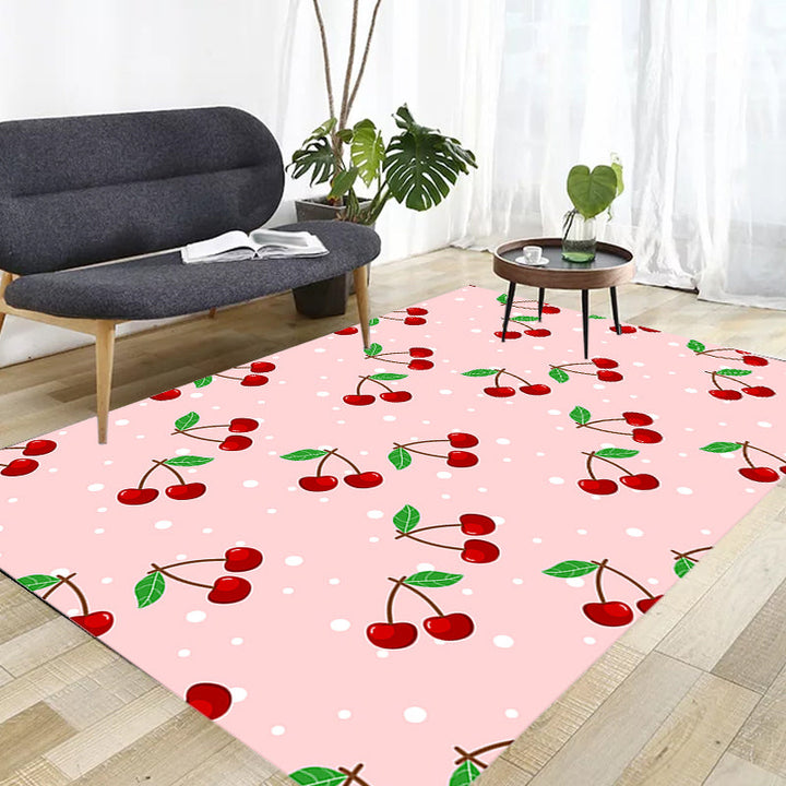 Stornfield | Pink Children's Rug Synthetic Cherry Print Rug Pet-Friendly Washable Rug with Non-Slip Backing for Decoration