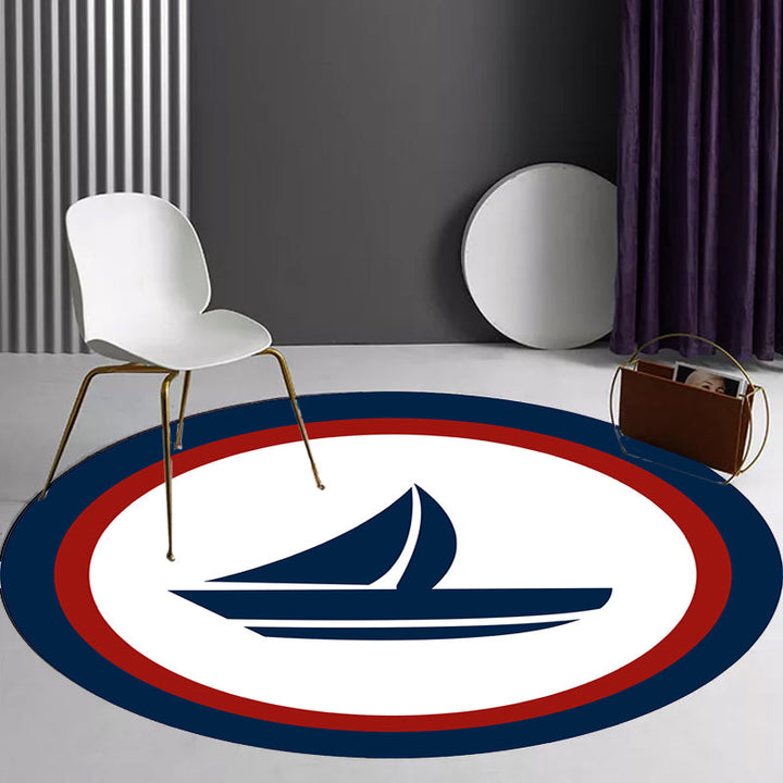 Stornfield | Unique nautical pattern rug with boat and anchor Blue and white children's rug Made of polyester Washable Pet-friendly Non-slip rug for children's room