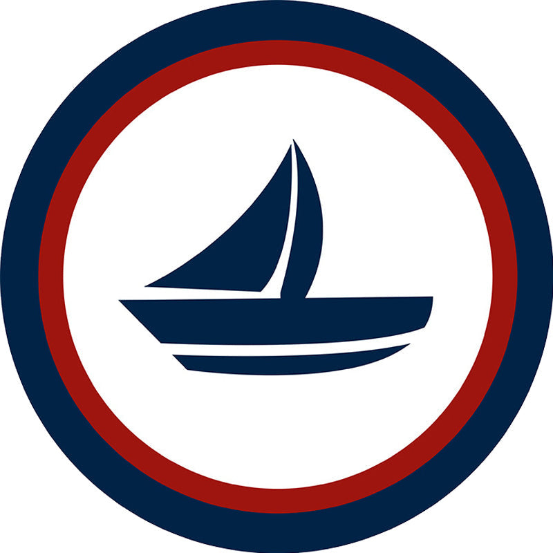Stornfield | Unique nautical pattern rug with boat and anchor Blue and white children's rug Made of polyester Washable Pet-friendly Non-slip rug for children's room