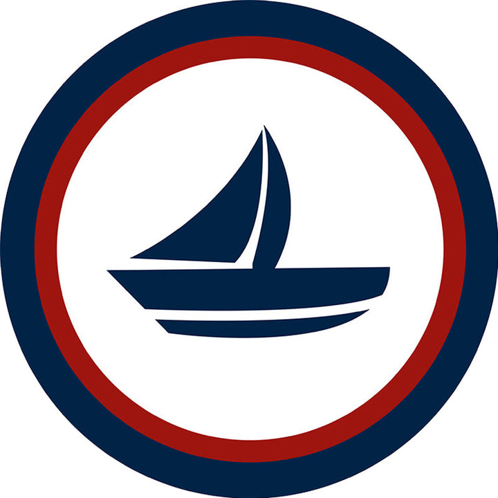 Stornfield | Unique nautical pattern rug with boat and anchor Blue and white children's rug Made of polyester Washable Pet-friendly Non-slip rug for children's room