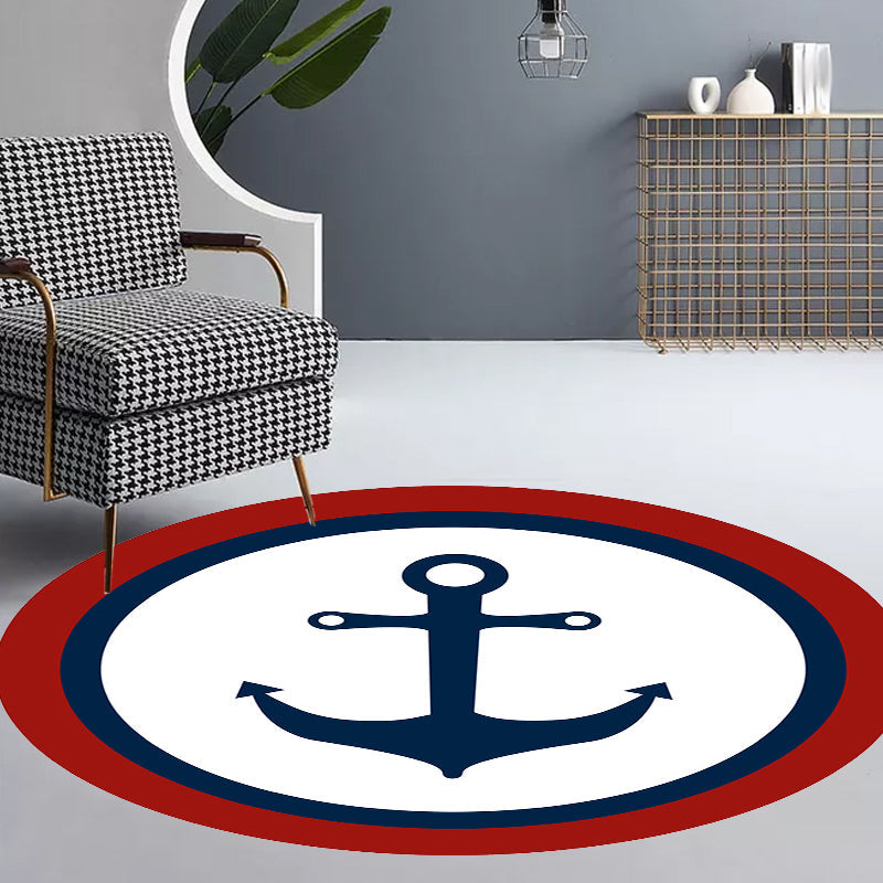 Stornfield | Unique nautical pattern rug with boat and anchor Blue and white children's rug Made of polyester Washable Pet-friendly Non-slip rug for children's room