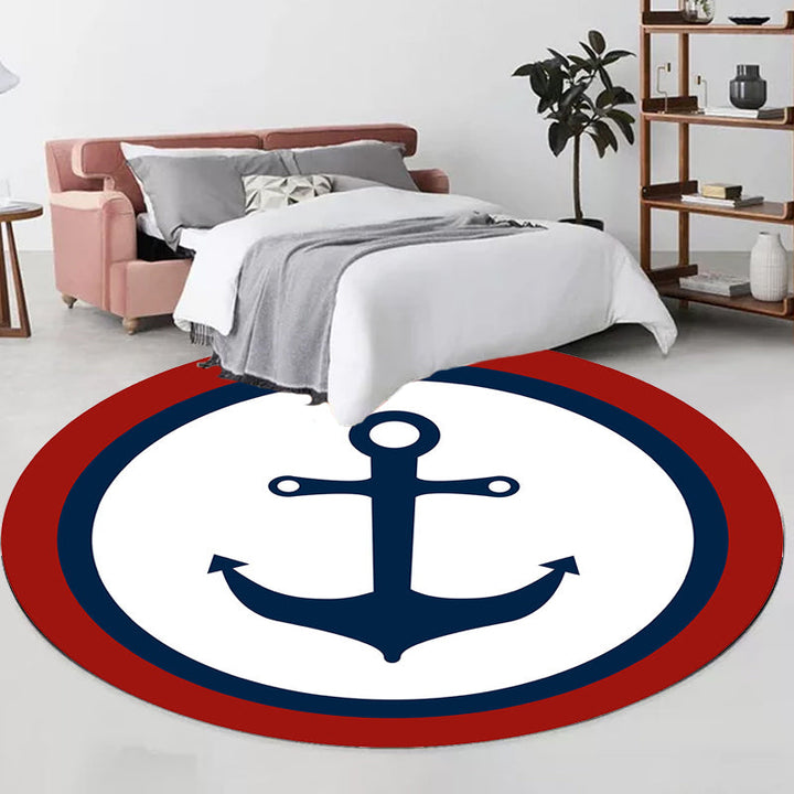 Stornfield | Unique nautical pattern rug with boat and anchor Blue and white children's rug Made of polyester Washable Pet-friendly Non-slip rug for children's room
