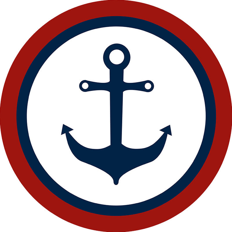 Stornfield | Unique nautical pattern rug with boat and anchor Blue and white children's rug Made of polyester Washable Pet-friendly Non-slip rug for children's room
