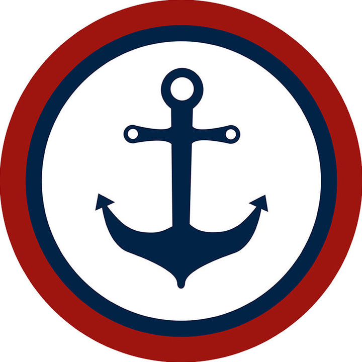 Stornfield | Unique nautical pattern rug with boat and anchor Blue and white children's rug Made of polyester Washable Pet-friendly Non-slip rug for children's room