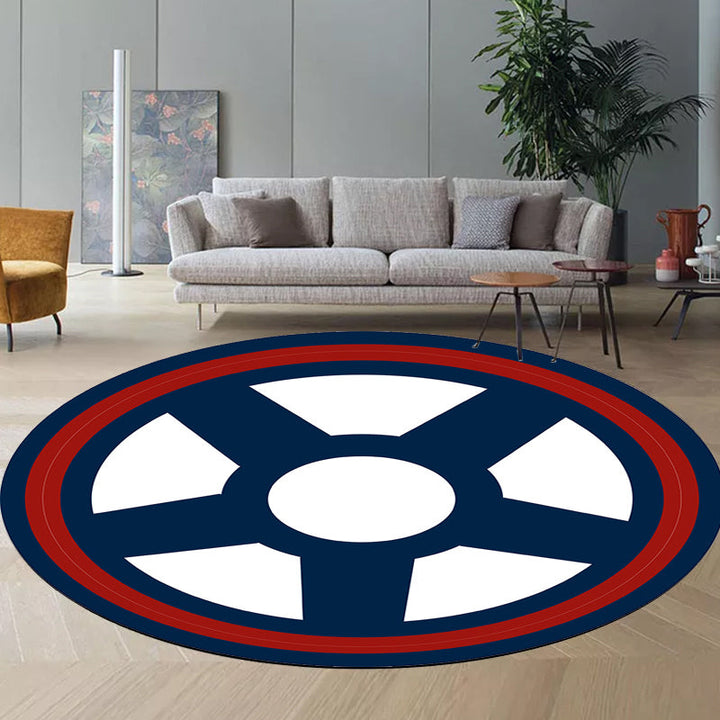 Stornfield | Unique nautical pattern rug with boat and anchor Blue and white children's rug Made of polyester Washable Pet-friendly Non-slip rug for children's room