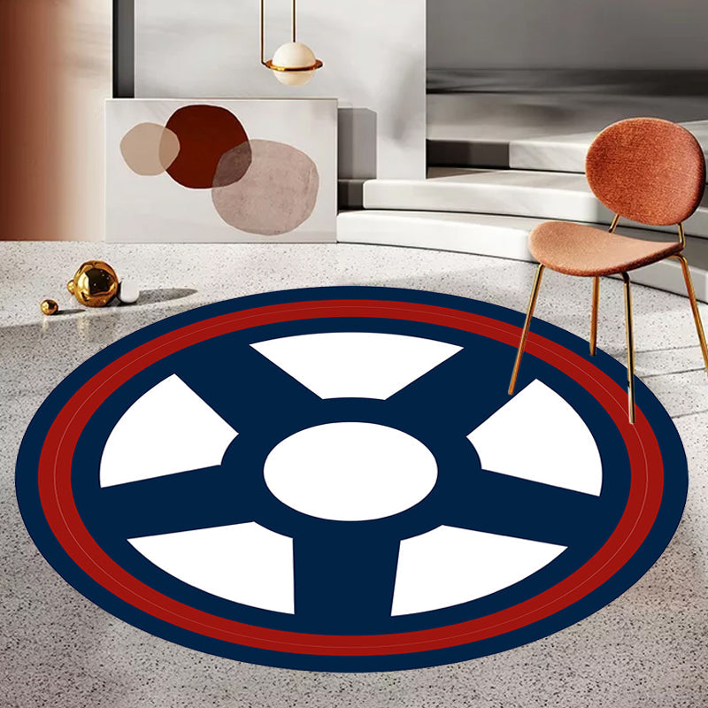 Stornfield | Unique nautical pattern rug with boat and anchor Blue and white children's rug Made of polyester Washable Pet-friendly Non-slip rug for children's room