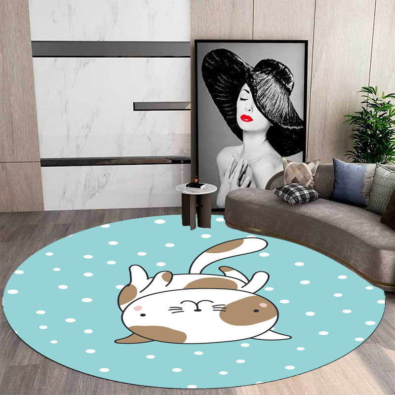 Stornfield | Green and Blue Polyester Kids' Animal and Fish Pattern Rug Pet-Friendly Washable Non-Slip Backing for Decoration