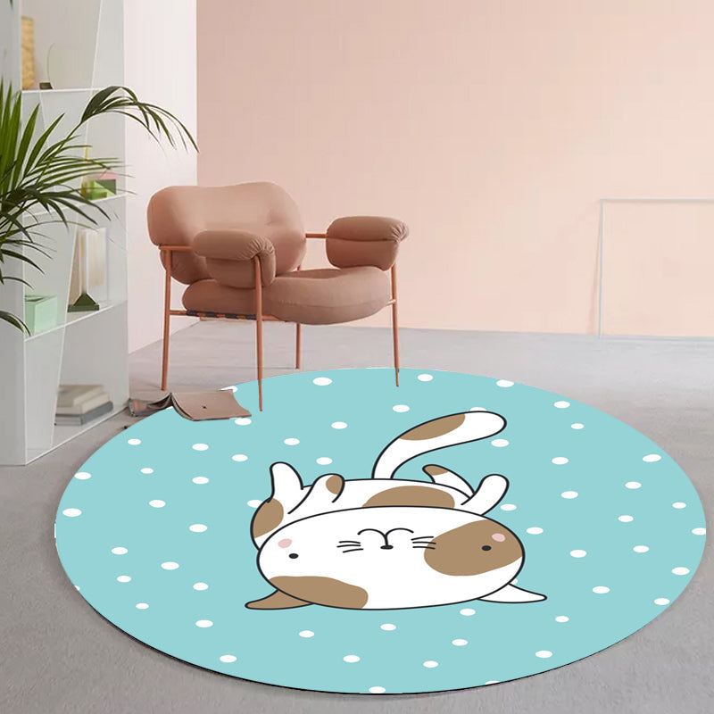Stornfield | Green and Blue Polyester Kids' Animal and Fish Pattern Rug Pet-Friendly Washable Non-Slip Backing for Decoration